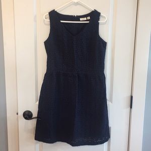 LL Bean Eyelet Navy Dress